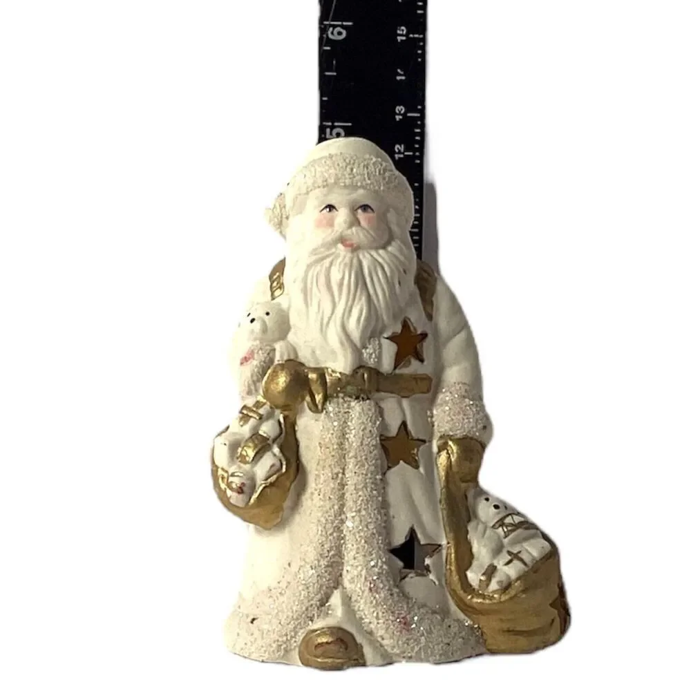 Vintage White and Gold Ceramic Santa Votive/Tea Light Candle Holder